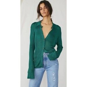 Free People H20 Polo Cardi Off Tropic Green S